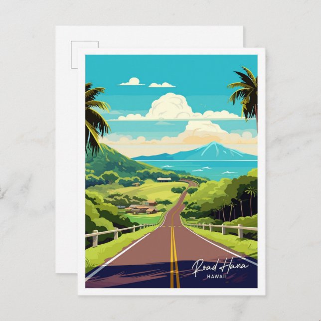 Road Hana Hawaii Reisen Vintage Abbildung Postkarte (Vorne/Hinten)