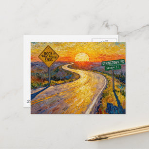 Road Journey Rock and Roll Never Ends Stringtown Postkarte