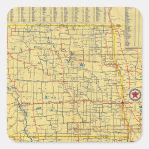 Road Map N & S Dakota Quadratischer Aufkleber