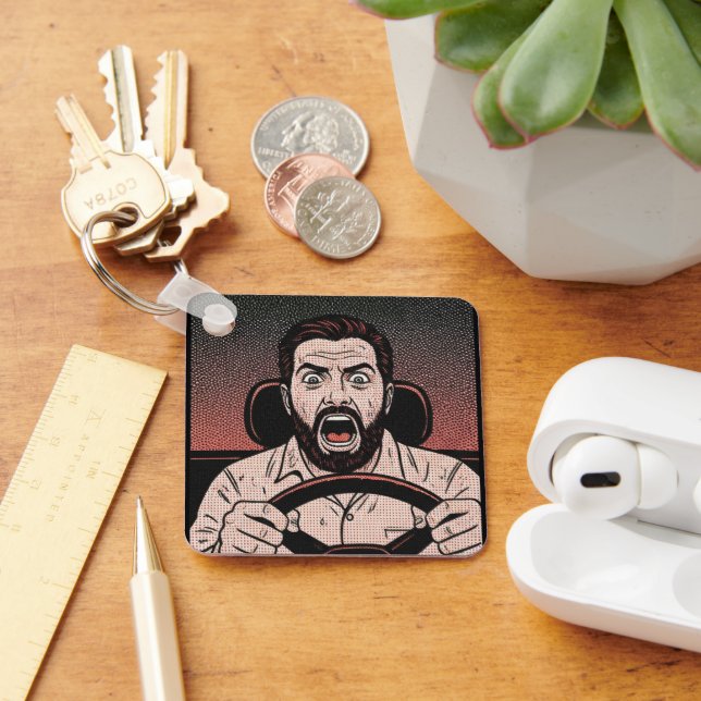 Road Rage Comic – Driver’s Fury Unleashed Schlüsselanhänger (Schreibtisch)