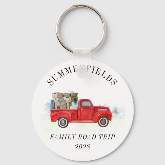 Road Trip Family Sommerurlaub Red Truck Custom Schlüsselanhänger (Vorderseite)