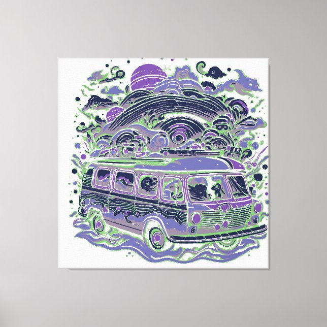Road Trip mit Colorful Van Leinwanddruck (Vorderseite)
