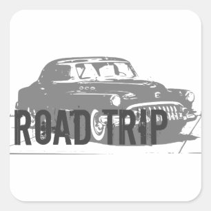 Road Trip Oldtimer Quadratischer Aufkleber
