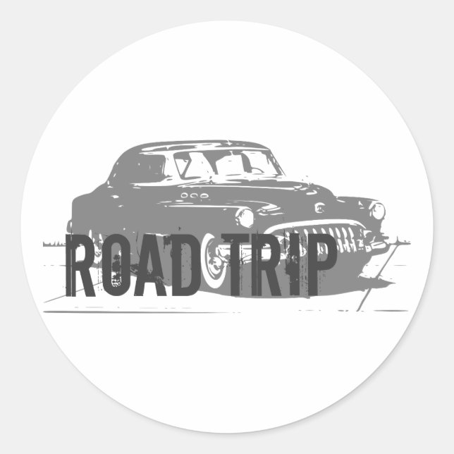 Road Trip Oldtimer Runder Aufkleber (Vorderseite)