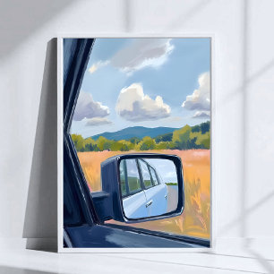 Road Trip Rückspiegel Wasserfarben Reise Poster