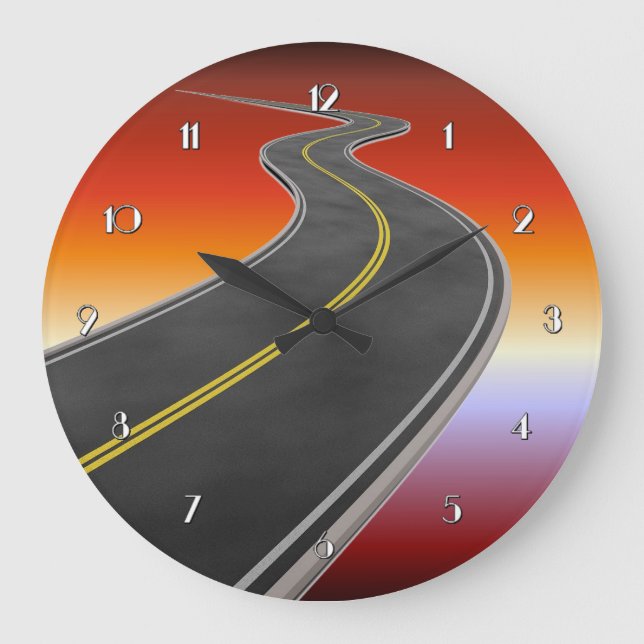 Road Trip Sunset Highway Wallclock Große Wanduhr (Vorderseite)