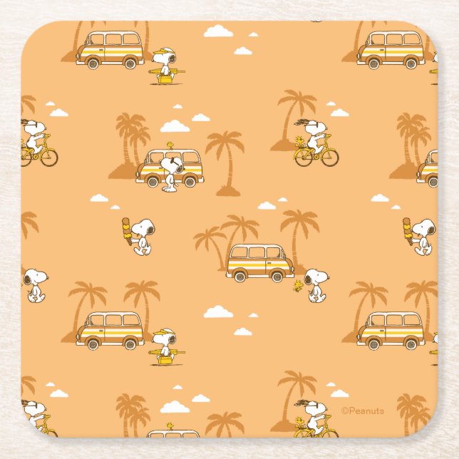 Road Trippin | Peanuts Snoopy Beach Pattern Rechteckiger Pappuntersetzer (Vorderseite)