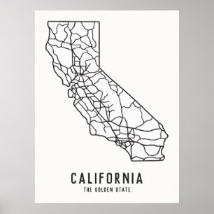 Roadmap für den US-Staat in Kalifornien - Goldener Poster