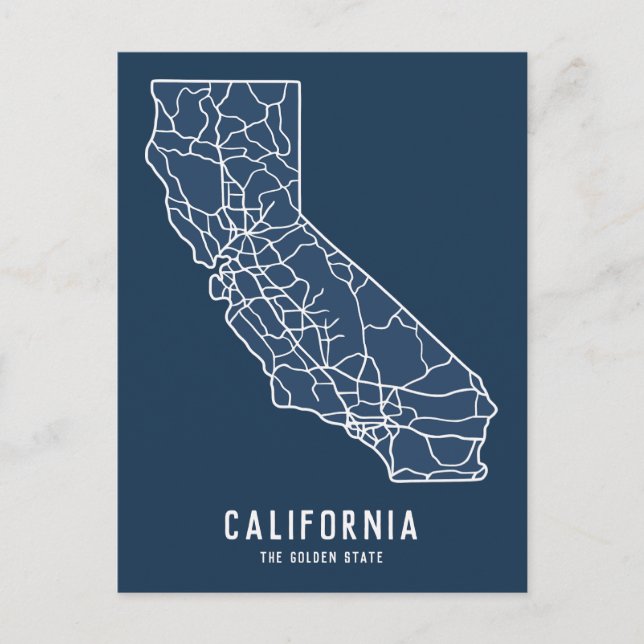 Roadmap für den US-Staat in Kalifornien - Goldener Postkarte (Vorderseite)