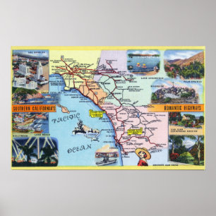 Roadmap für die Süd-CA-Romantische Autobahnen Poster