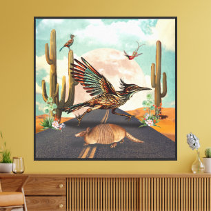 Roadrunner Cactus Moon Surreal Collage Leinwanddruck