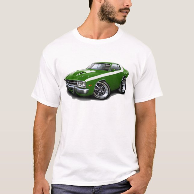 Roadrunner-Grün-Weißes Auto 1973-74 T-Shirt (Vorderseite)