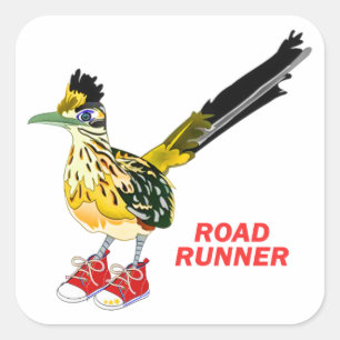 Roadrunner in den roten Turnschuhen Quadratischer Aufkleber