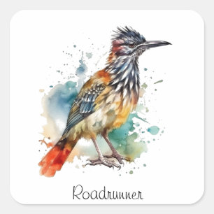 Roadrunner in lebendiger Wasserfarbe Quadratischer Aufkleber