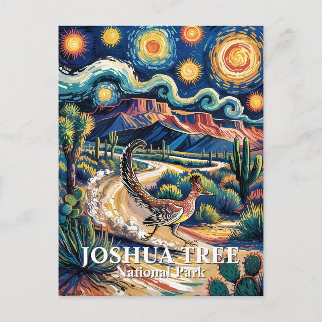 Roadrunner of Joshua Tree Van Gogh Night Custom Postkarte (Vorderseite)
