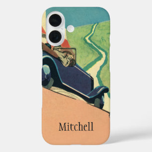 Roadtrip mit einem Oldtimer-Cabrio auf dem Land iPhone 16 Hülle