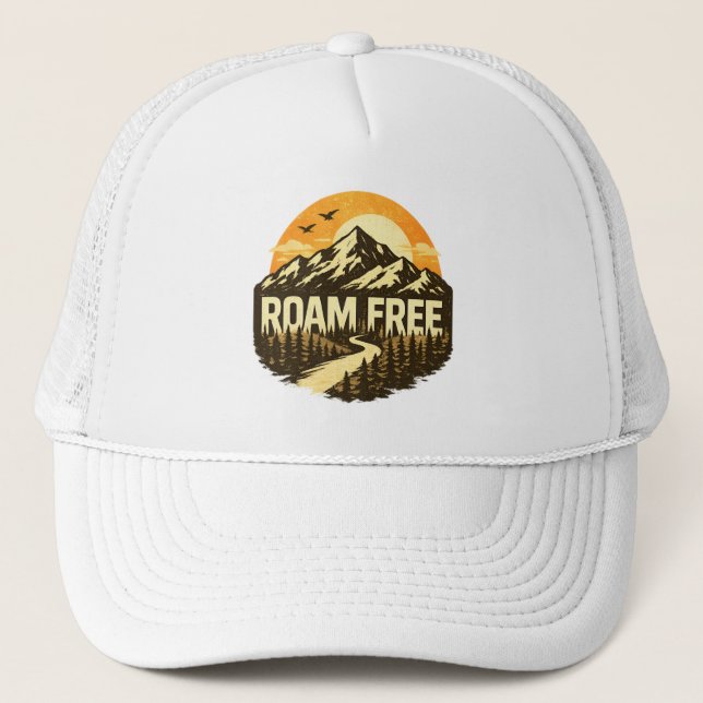 Roam Free Vintage Mountain Adventure Outdoor Truckerkappe (Vorderseite)