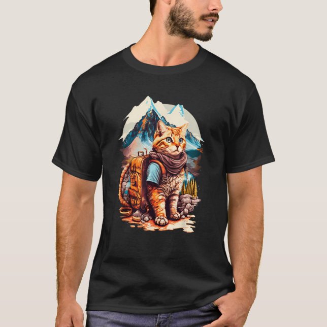Roaming der Peaks Tourist Cat Backpacking Design T-Shirt (Vorderseite)