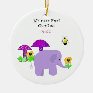 Roaming Elephant Baby First Christmas Keramikornament