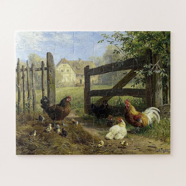 Roaming Farmyard Chickens Carl Jutz Puzzle (Horizontal)