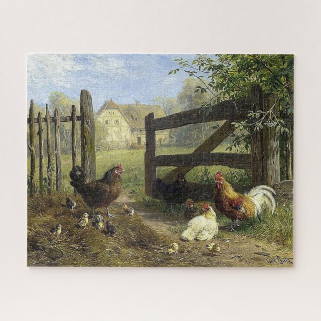 Roaming Farmyard Chickens Carl Jutz Puzzle (Horizontal)