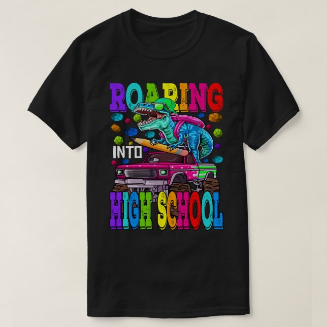 Roaming in High School Monster Truck Dinosaur Ba T-Shirt (Design vorne)