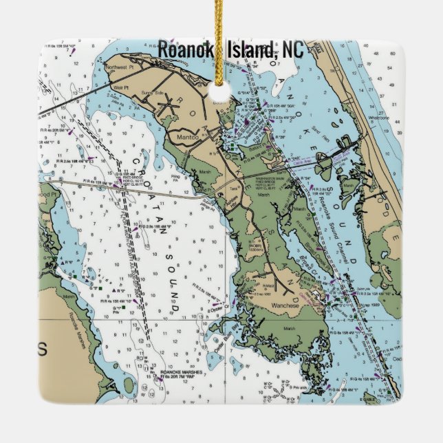 Roanoke Island NC Chart Keramikornament (Rückseite)