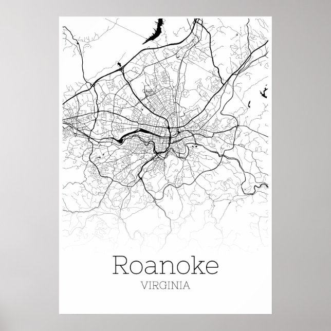 Roanoke Map - Virginia - City Map Poster (Vorne)