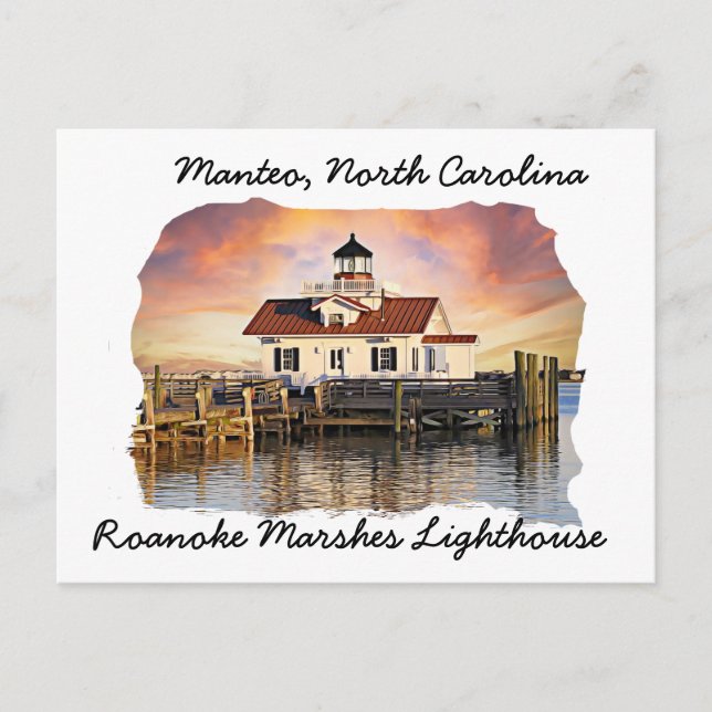 Roanoke Marshes Lighthouse Manteo NC Postcard Postkarte (Vorderseite)