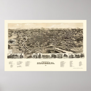 Roanoke, VA Panorama Karte - 1891 Poster