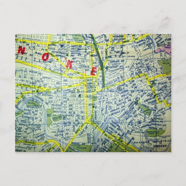 Roanoke, VA Vintag Map Postkarte (Vorderseite)