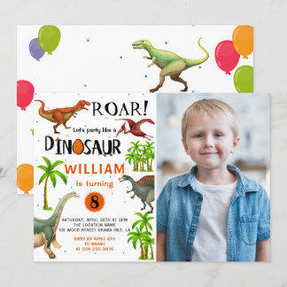 Roar Boys Dinosaur Birthday Jungle Party Foto Einladung