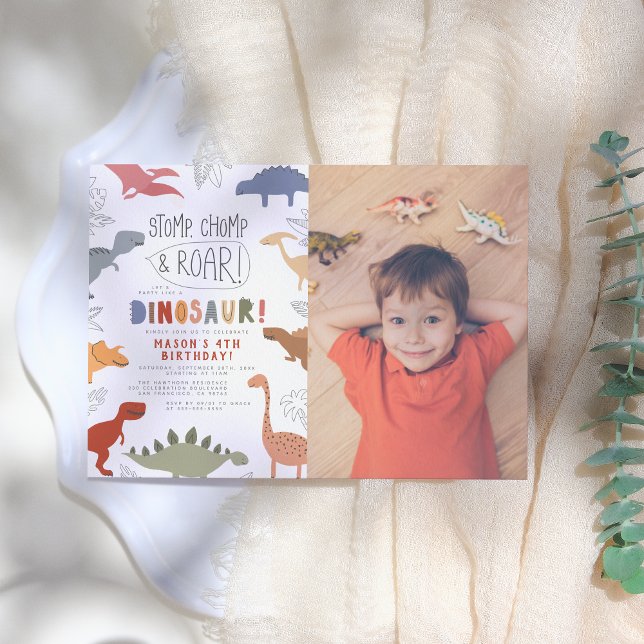 Roar! Colorful Dinosaurs Photo Boy Birthday Party  Einladung (Von Creator hochgeladen)