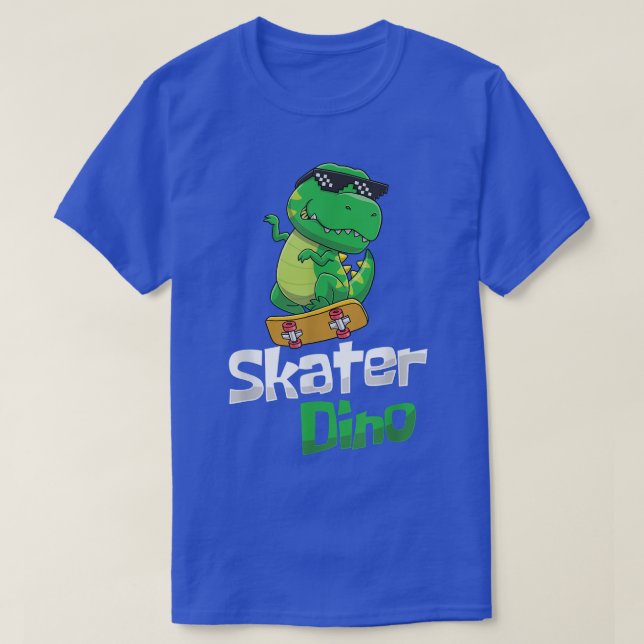 Roar Dino Skater Skateboarder Longboard Halfpipe D T-Shirt (Design vorne)