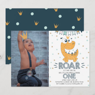 ROAR Dinosaur Erster Geburtstag Foto Einladung