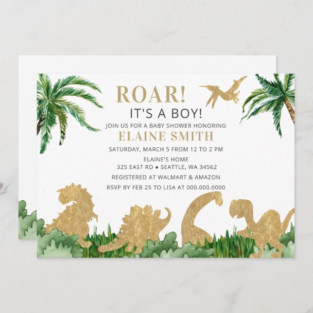 Roar Dinosaur Gender Neutral Baby Dusche Einladung (Vorne/Hinten)