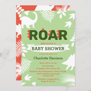 Roar Dinosaurier & Jungle Foliage Babydusche Einladung