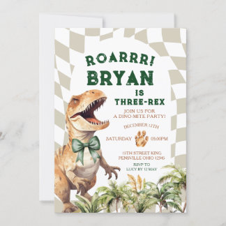 Roar Dinosaurier mit Bow Vintage Wasserfarbe Gebur Einladung