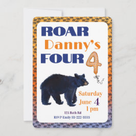 Roar Four Bear 4th Birthday Invitation Einladung