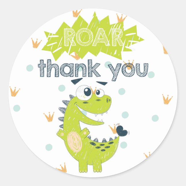 ROAR Green Dinosaur Birthday Danke Runder Aufkleber (Vorderseite)