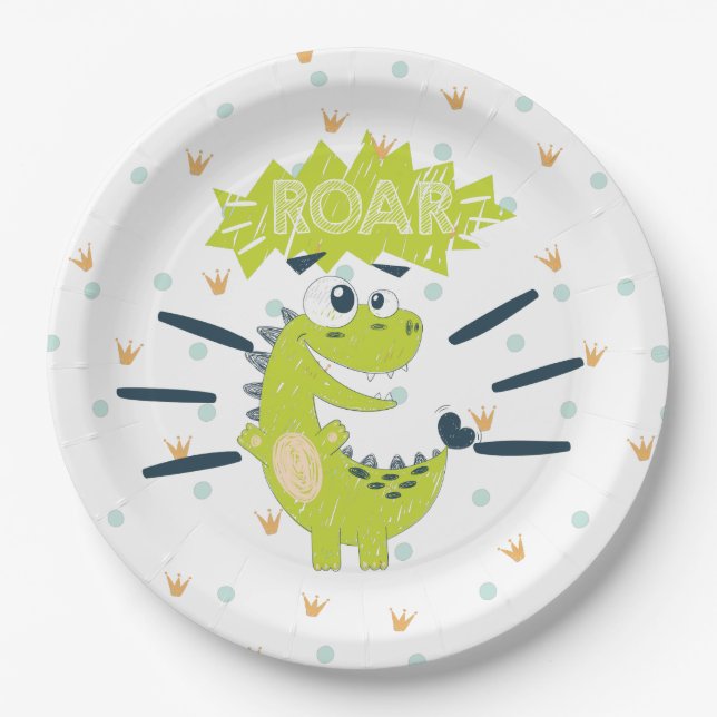ROAR green Dinosaur Birthday Paper Plate Pappteller (Vorderseite)