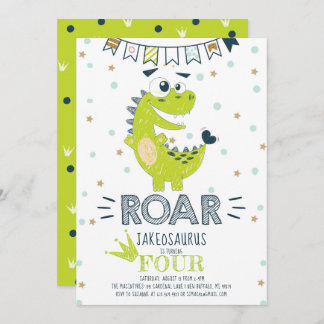 ROAR Green Dinosaur Geburtstag Einladung