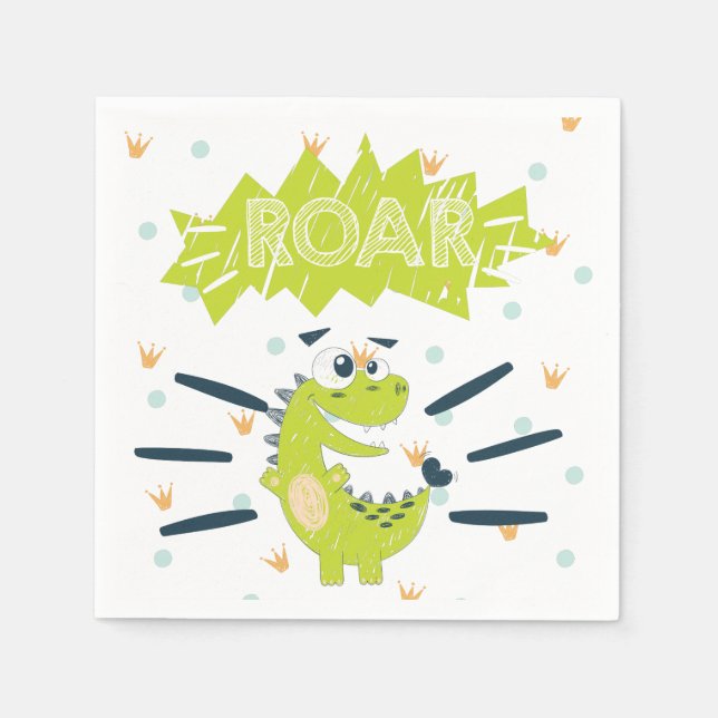 ROAR Green Dinosaur Geburtstag Serviette (Vorderseite)