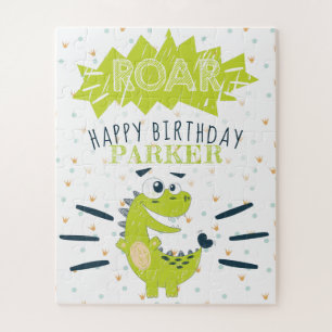ROAR Green Dinosaur Happy Geburtstag personalisier Puzzle