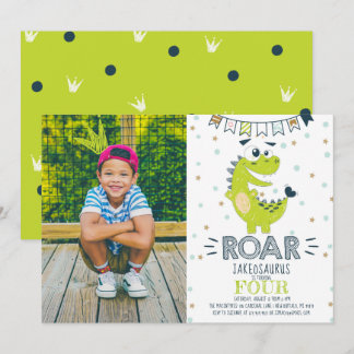 ROAR green Dinosaurier Geburtstags-Foto Einladung