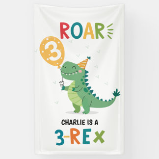 Roar I bin eine 3-Rex Kinder Dritte Geburtstagspar Banner