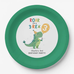 Roar I bin eine 3-Rex Kinder Dritte Geburtstagspar Pappteller
