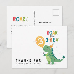 Roar Ich bin ein 3-Rex Kinder Dritter Geburtstag D Postkarte