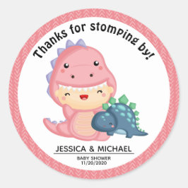Roar It's a Dinosaur Girl Baby Shower Runder Aufkleber