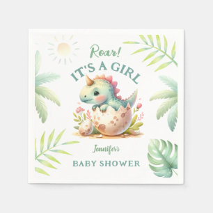 Roar It's a Girl Niedlich Pink Dinosaur Baby Showe Serviette